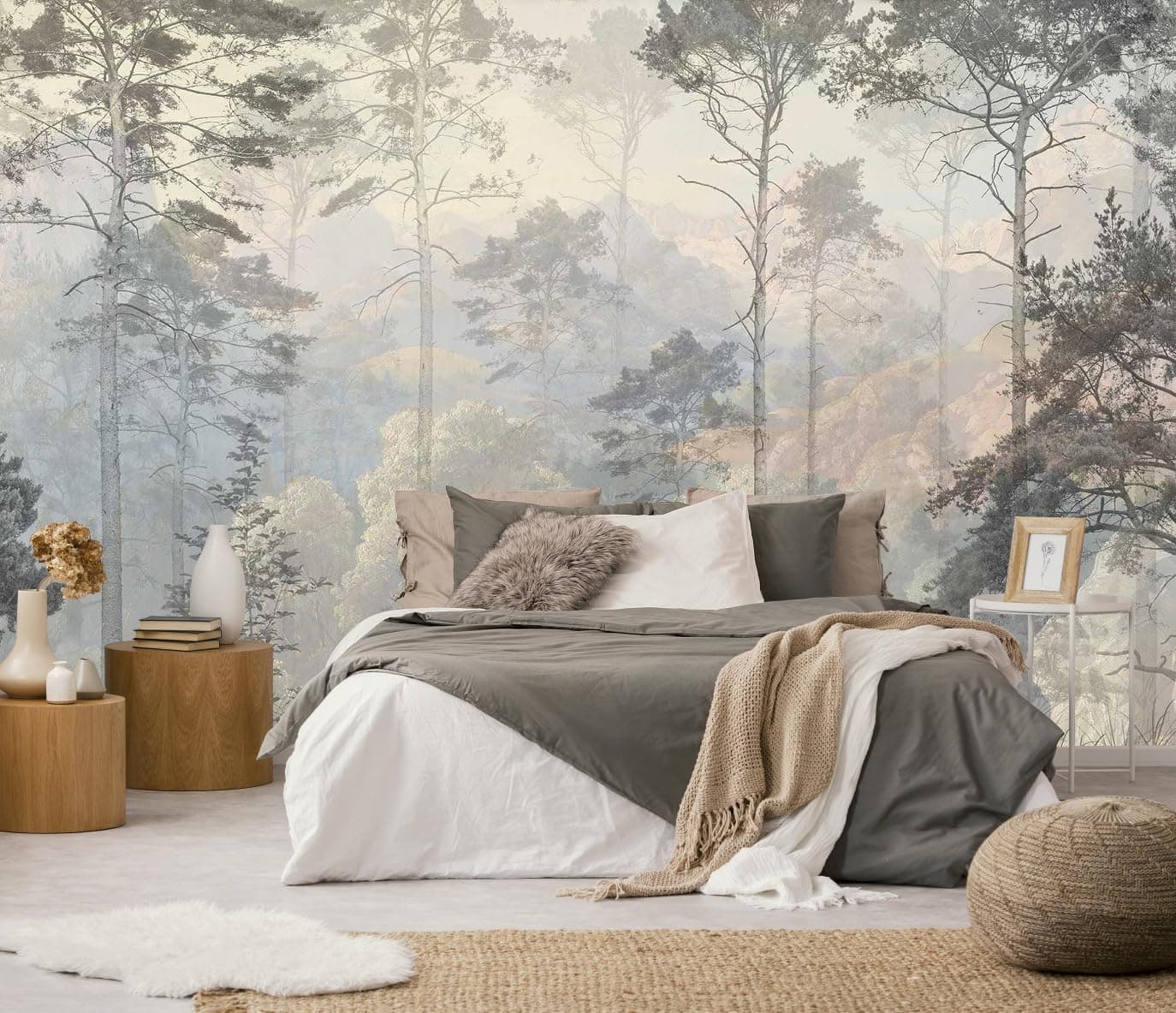 Toolhom Hazy Forest Wall Mural, Abstract Nature Landscape Wallpaper, Background Wall Decoration Patterns(Non-self-Adhesive)