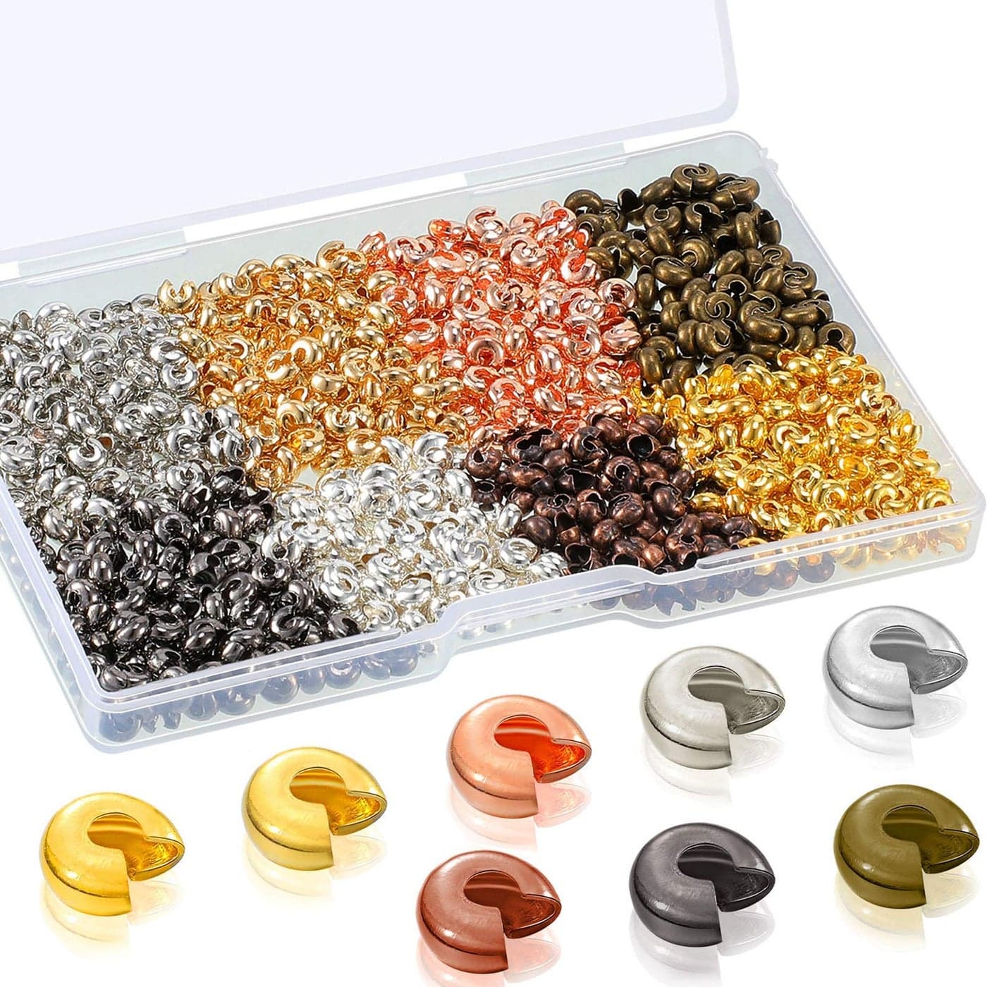 Hicarer 800 Pieces Crimp Bead Covers 3mm Multicolor Half Round Open Crimp Beads Covers for DIY Jewelry Makings Jump Rings