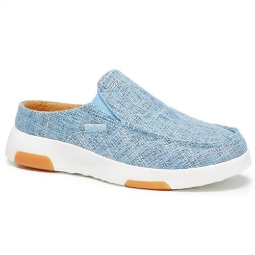 Women's Orthopedic Slip-On Loafers Slippers Shoes: Walking Comfortable Shoes Arch Support, Work Plantar Fasciitis Loafers with EVA+Rubber Sole Blue Brown Size 7