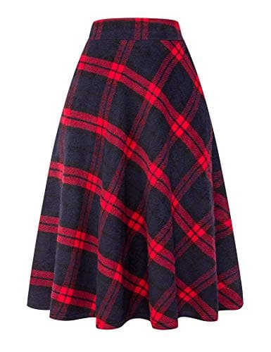 IDEALSANXUN Christmas Skirt for Women Christmas Outfits 2025 Fall Winter Clothes Tweed Tartan Flannel Red Plaid Dress Long Skirt, Long Red, L