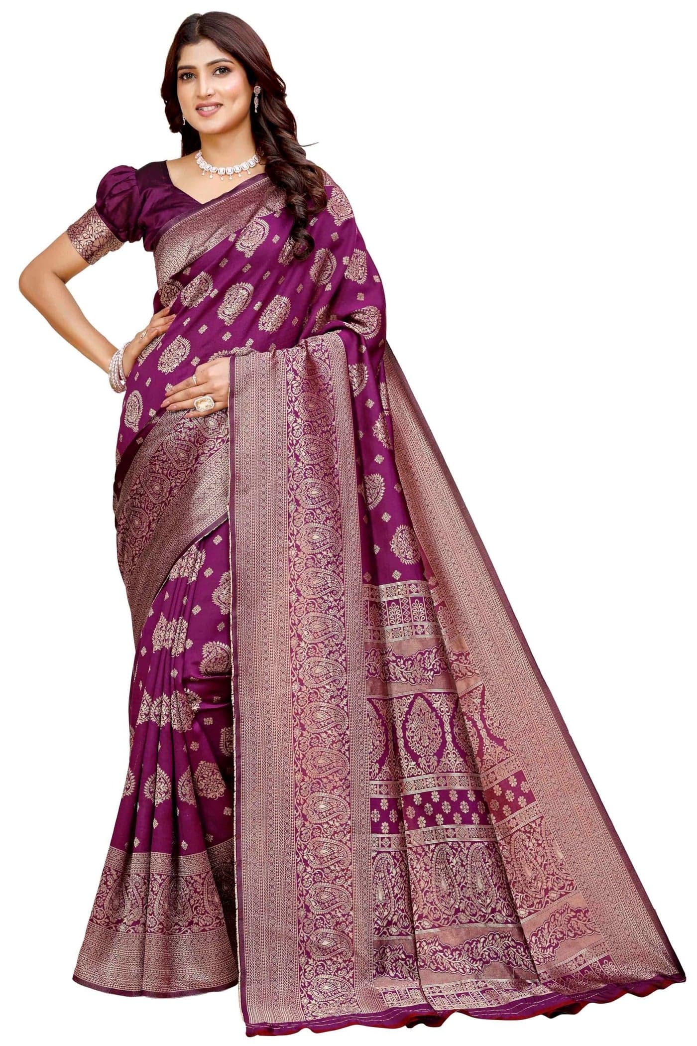 Shasmi Women's Banarasi Saree Pure Kanjivaram Silk Saree Soft new ladies 2025 Design Wear Pattu Sarees Latest Party Sari collections With Blouse Piece for Wedding sadi (PARI-218 WINE)