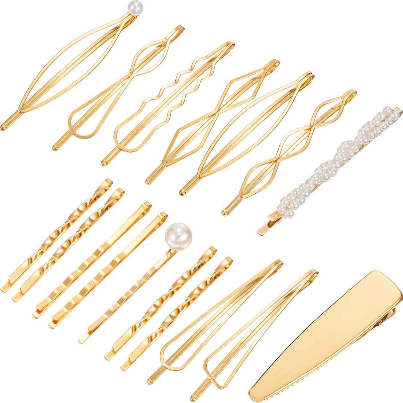 Yaomiao 17 Pieces Gold Hair Pins Set Geometric Bobby Pin Barrettes Metal Gold Decorative Styling Jewelry Hair Clamps Accessories for Women Wedding Parties