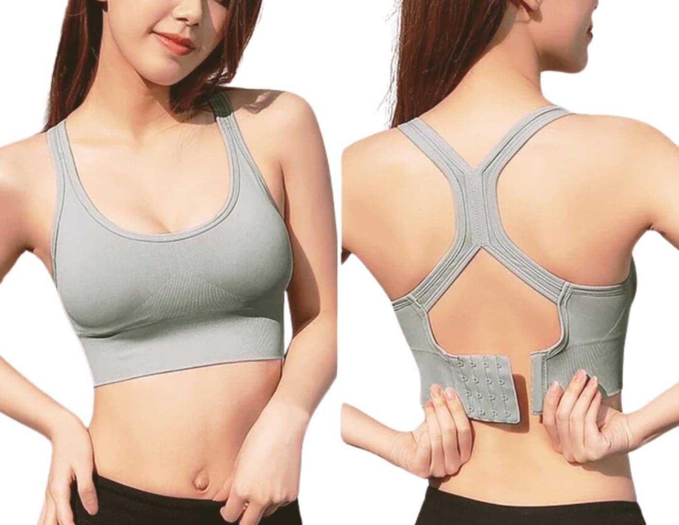 GLAMORAS Women's Nylon Spandex Low Impact Padded Non Wired Racer Back Back Hook Sports Bra for Gym, Yoga | Everyday Active Wear for Girls | Size M to 2XL Grey
