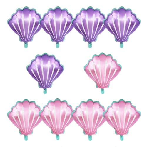 Sea Shells Balloons Multicolor Sea Shells Foil Mylar Balloon for Birthday Ocean Themed Party Decoration Supplies PurplePink