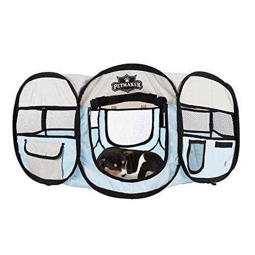 Pet Playpen - 33x15 Pop-Up Dog Kennel with Carry Bag - Portable Play Pen for Dogs, Cats, Rabbits, and Small Animals up to 25lbs by PETMAKER (Blue)