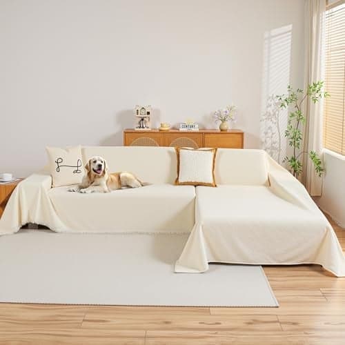 MYSKY HOME Couch Cover for Sectional Sofa, 2 Pieces Chenille Couch Covers for L Shape Sofa Cover, Furniture Protector for Pets, Kids, Sofa Slipcover for 2-3 Cushion Couch (71"x102"+71"x118", Beige)
