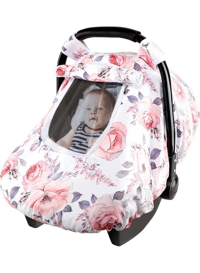 SWESEN Car Seat Covers for Babies, Winter Carseat Cover Girls, Minky Infant Car Seat Canopy, Cozy & Warm Cover, Pink Floral
