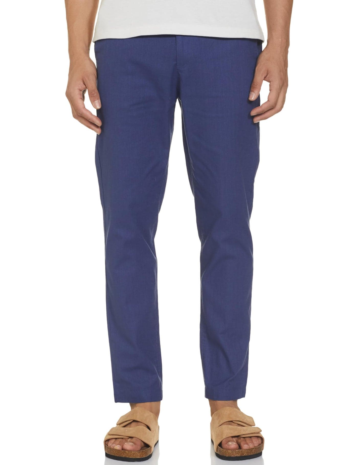 The Indian Garage Co Men Mid Rise Slim Fit Solid Elasticated Linen Trousers Blue Indigo, 32