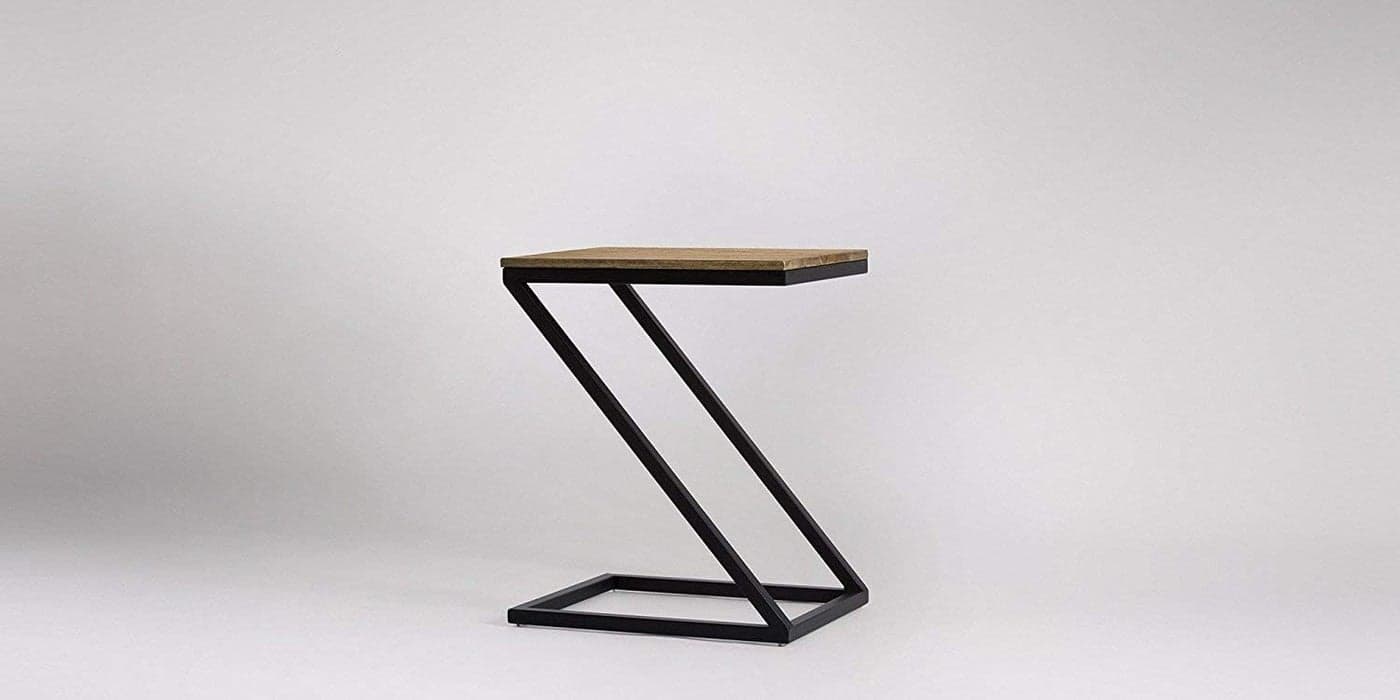 Indian Decor Z Side Table with Black Metal Base and MDF Wooden top Couch Table