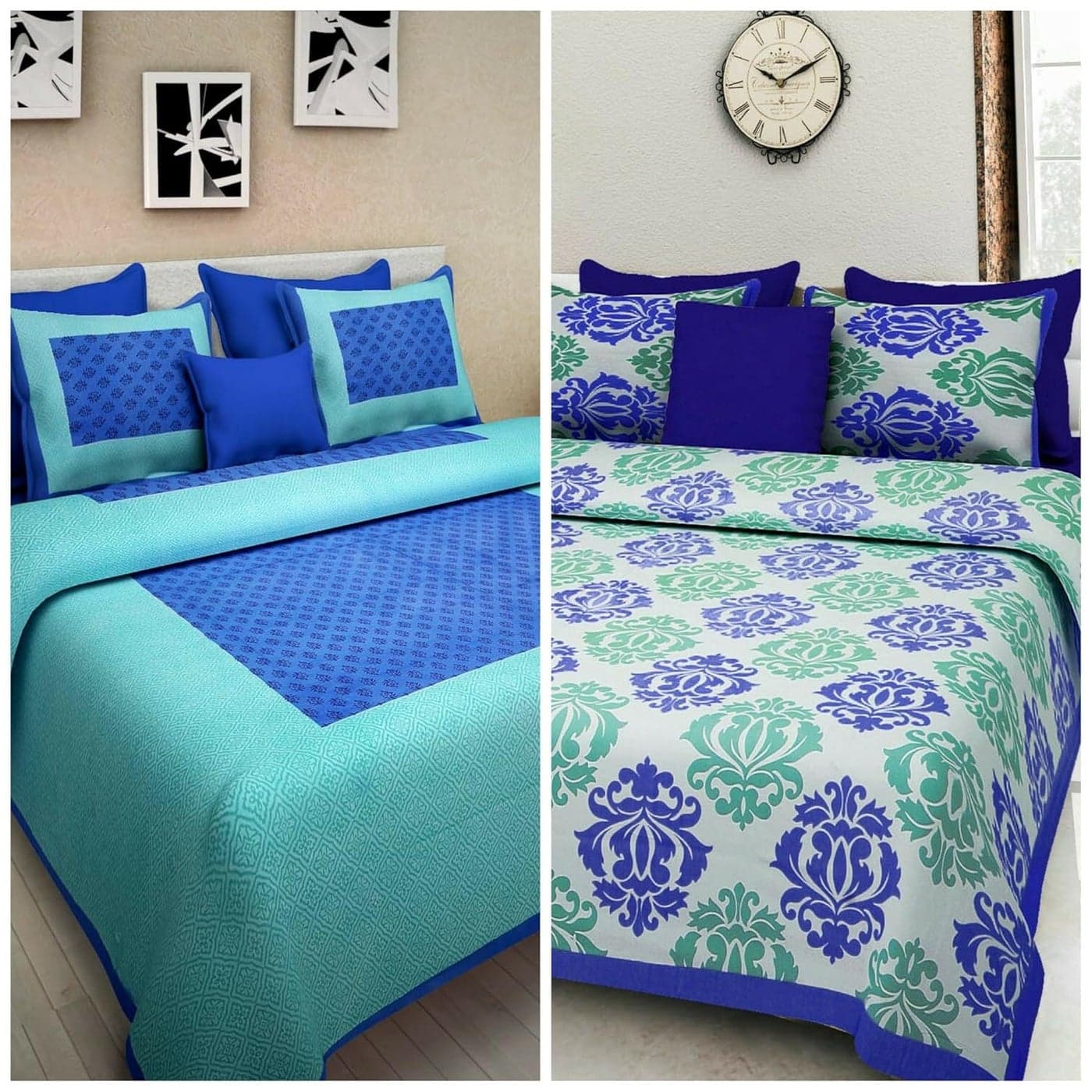 Suraaj Fashion Combo Bedsheets for Double Bed Cotton 100 Jaipuri Cotton Combo Set of 2 Double Bedsheets with 4 Pillow Covers