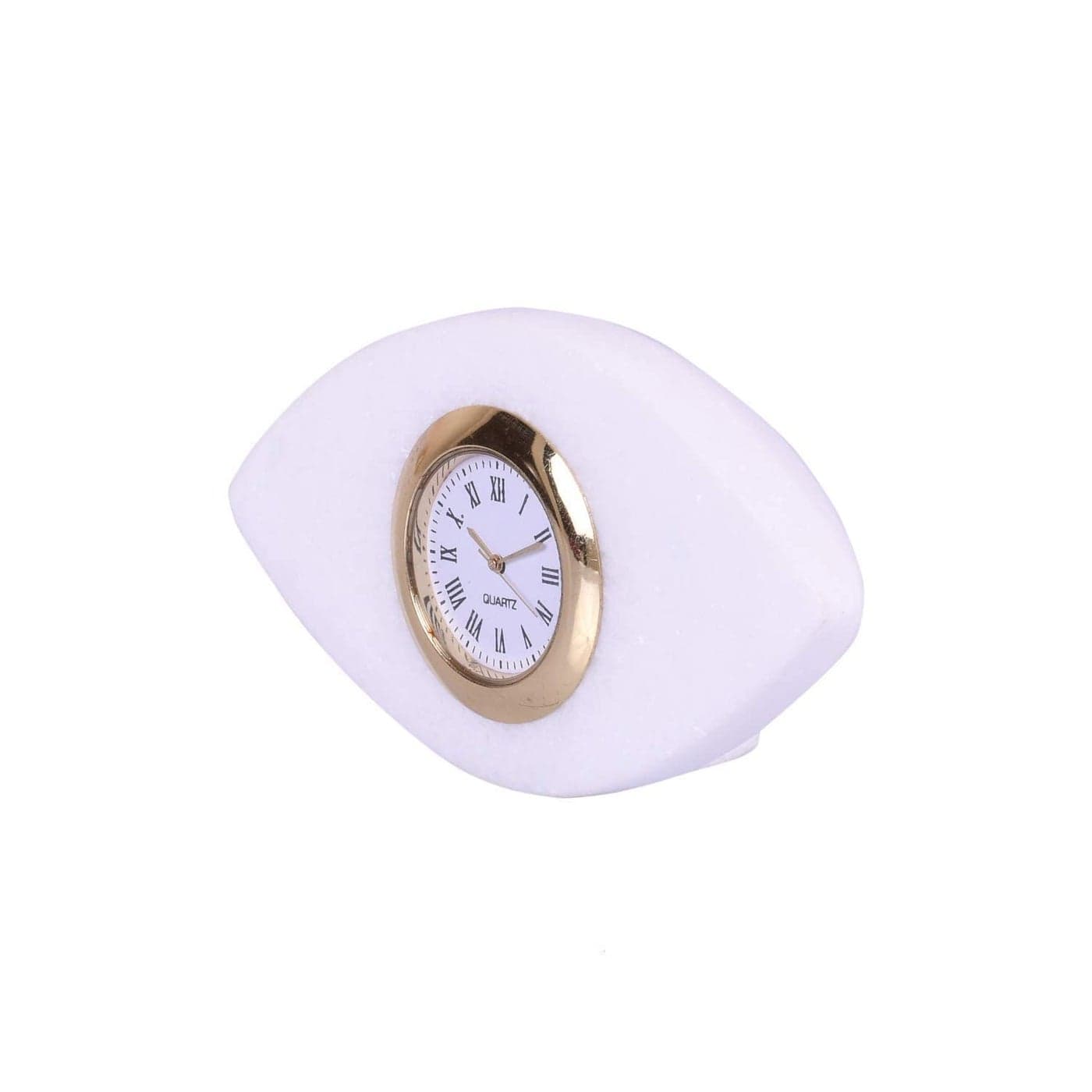 Jain Sanvi Creation Eye Shape Desk Marble Table Clock for Decor and Paper Weight White