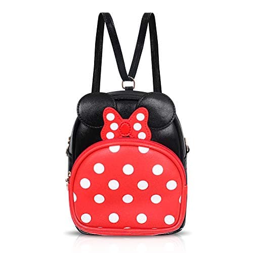 Minnie Polka Dot Backpack Small 2-in-1 Crossbody bag Mini Backpack - Multifunction Makeup Travel Mini Handbag with Long Shoulder Adjustable Strap PU Leather for Women Girls (Red/Black)