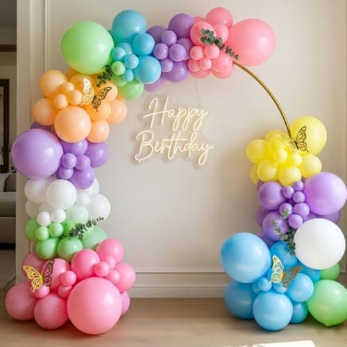 Flyloons Pink White Purple Green Blue Yellow Orange Pastel Balloons Pack of 50 for birthday decoration items also suitable Baby Shower, Anniversary, Wedding, Celebration, Party