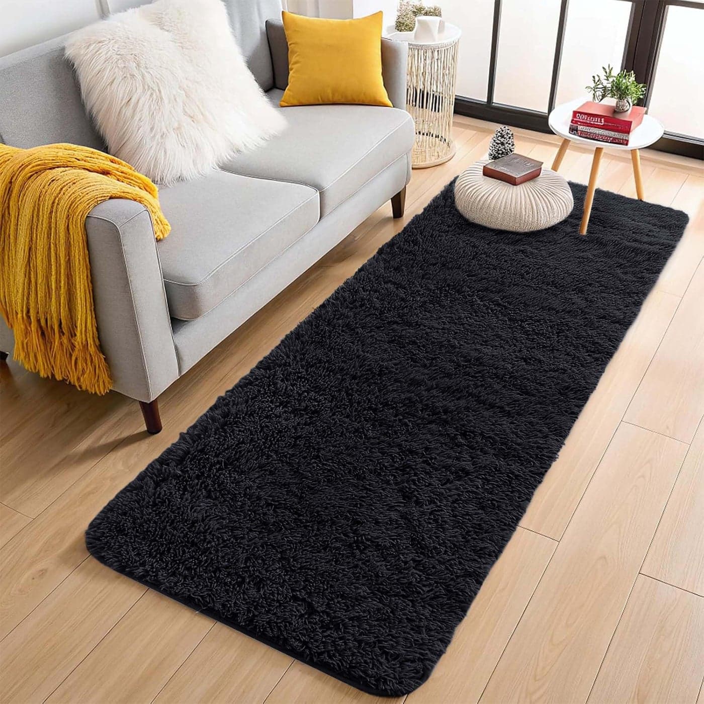 Aspire Homeware Rugs for Living Room Black Fluffy Area Rugs 60x220cm for Bedroom Super Soft Hallway Runner Shaggy Rug Thick Pile Non Shedding