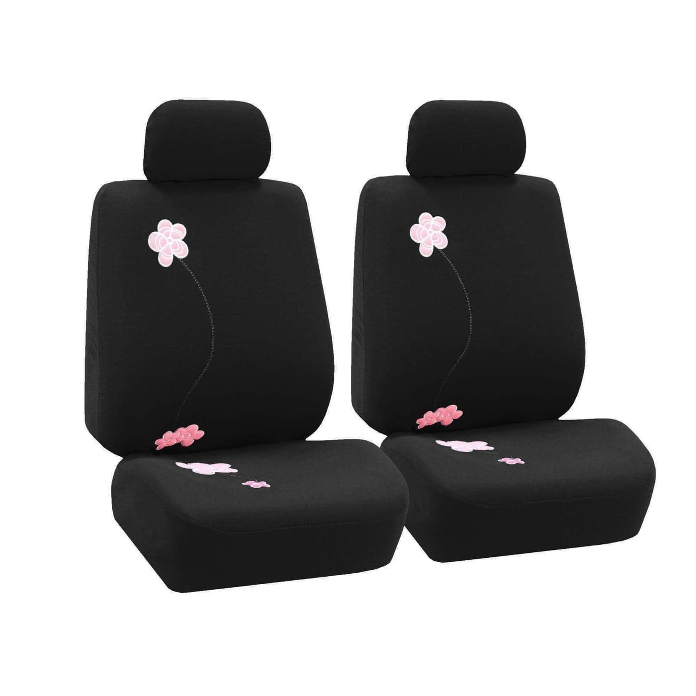 FH Group Front Set Cloth Car Seat Covers for Low Back Car Seats with Removable Headrest Universal Fit Airbag Compatible Seat Cover for SUV Sedan Van Black