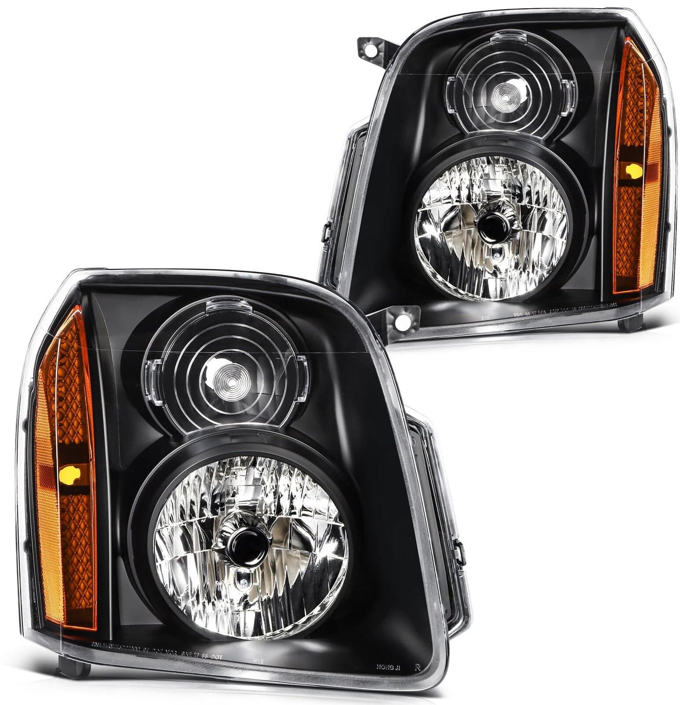 LBRST Headlight Assembly for GMC Yukon 2007-2014 for GMC Yukon XL 1500 2007-2014 for GMC Yukon XL 2500 2007-2013 Black Housing Amber Reflector Clear Lens Driver and Passenger Side Headlamp