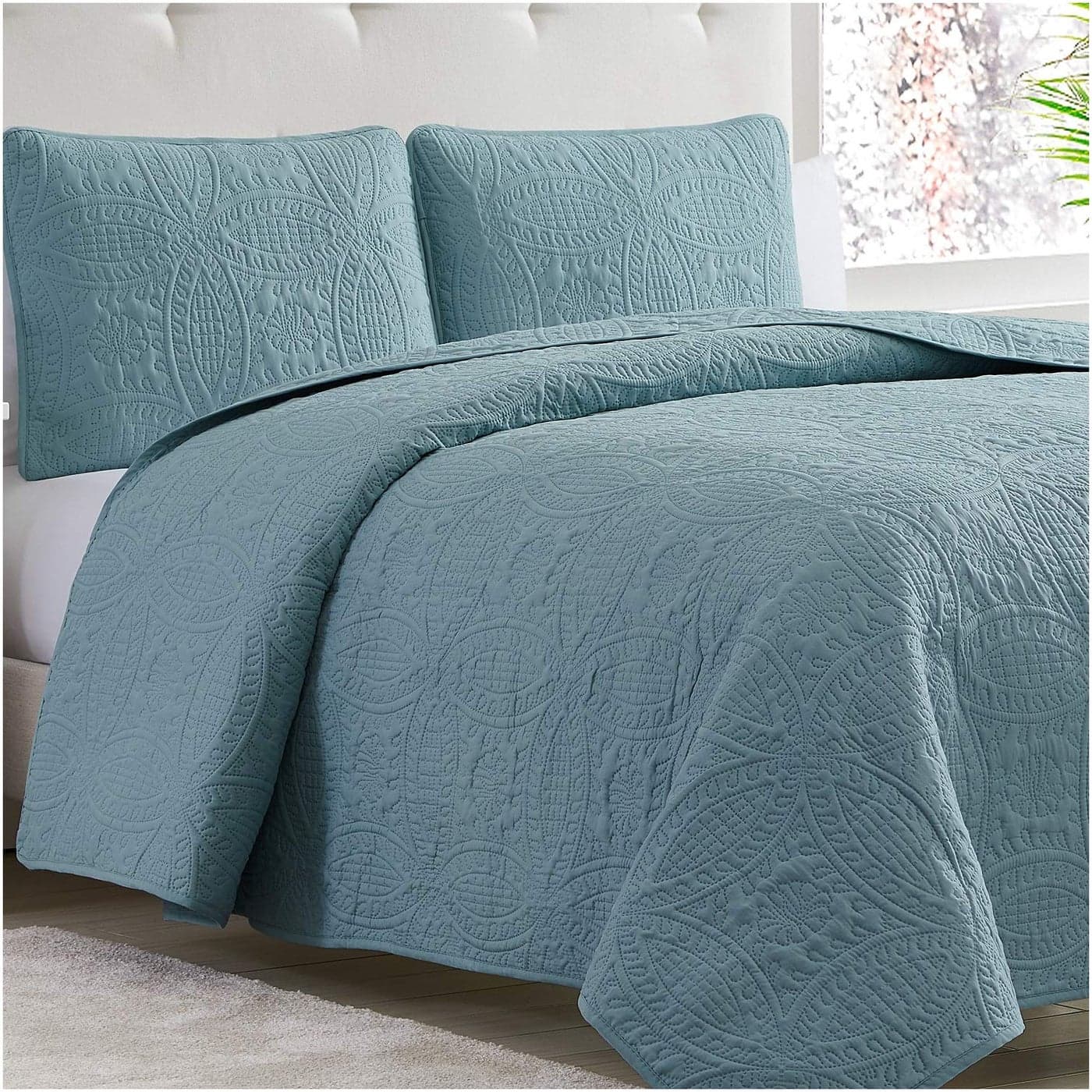 Mellanni King Bedspread Coverlet Set Bedding Cover with Shams Ultrasonic Quilting Technology 3 Piece Oversized Quilt Set Bedspreads Coverlets King Spa Blue