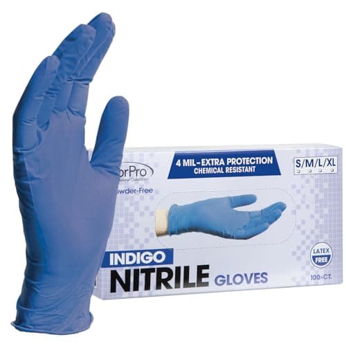 ForPro Professional Collection Disposable Nitrile Gloves, Chemical Resistant, Powder-Free, Latex-Free, Non-Sterile, Food Safe, 4 Mil, Indigo, Large, 100-Count