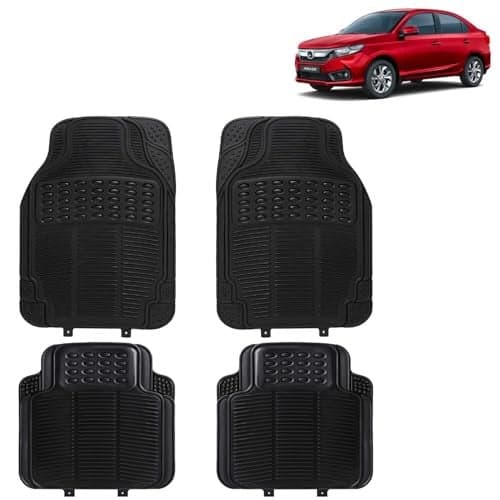 KINGSWAY Accessories Universal Use Anti Skid PVC Car Mat Compatible with Honda Amaze Year 2023 to 2024, Set of 4 Pcs Anti Slip Car Floor Rubber Mats, All Weather Car Foot Mats, Black