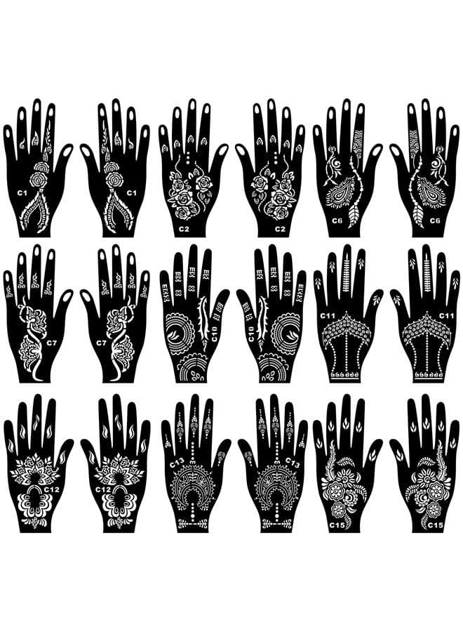 18 Sheets Temporary Tattoo Stencils, Indian Arabian Henna Tattoo Stencils, Glitter Airbrush Tattoo Stencils Tattoo Stickers for Women Boys Girls Hand Body Art