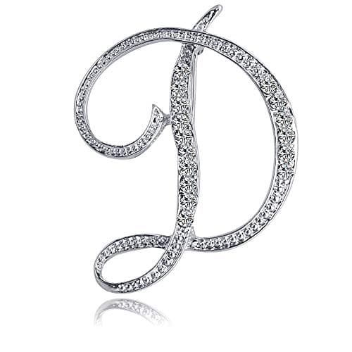 ETHOON Letter Brooch Pins Initial Rhinestone Brooch for Women Crafts Silvery D