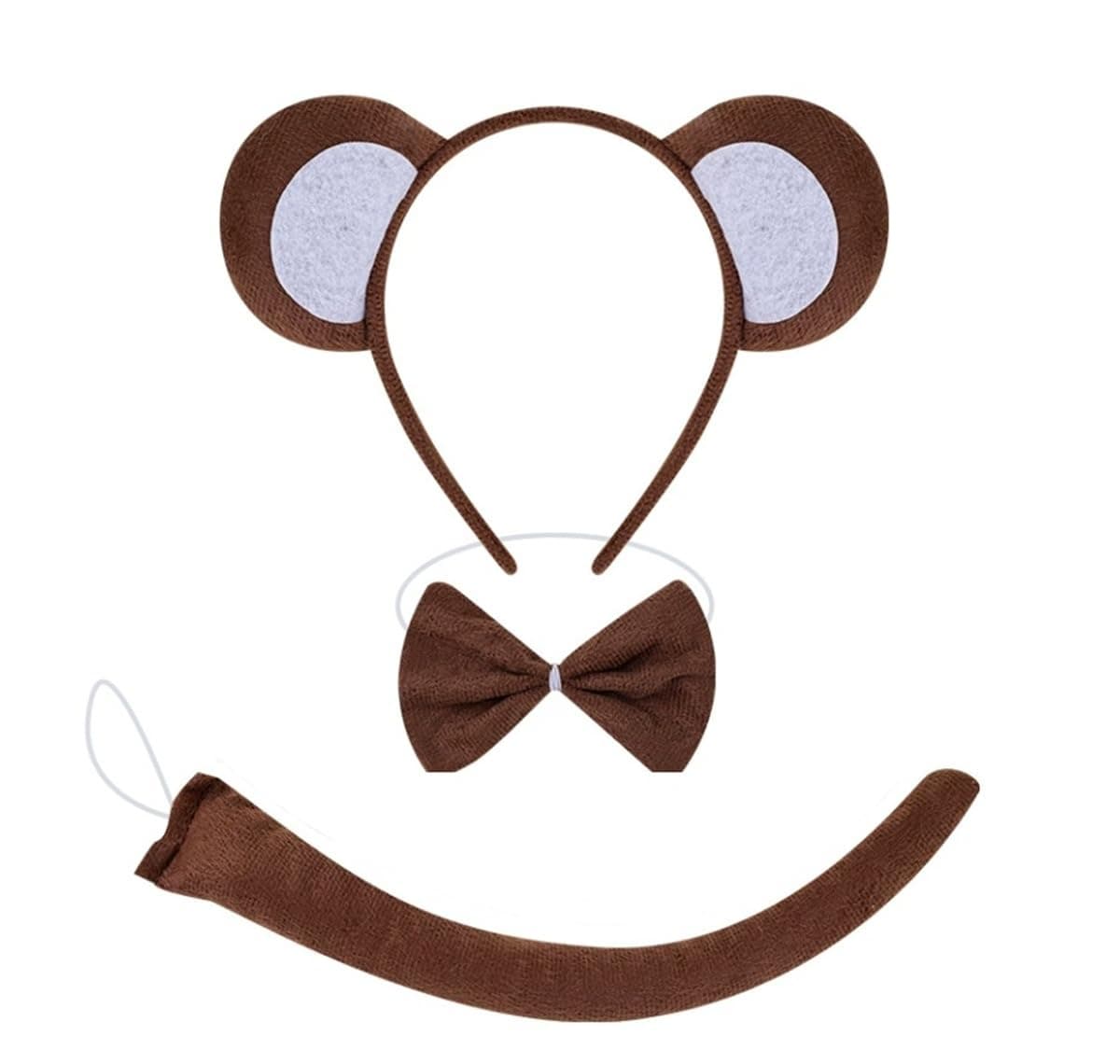 Kirei Sui Brown Monkey Headband Bowtie Tail 3piece Costume Halloween Dress Up Accessories for Kids and Adults