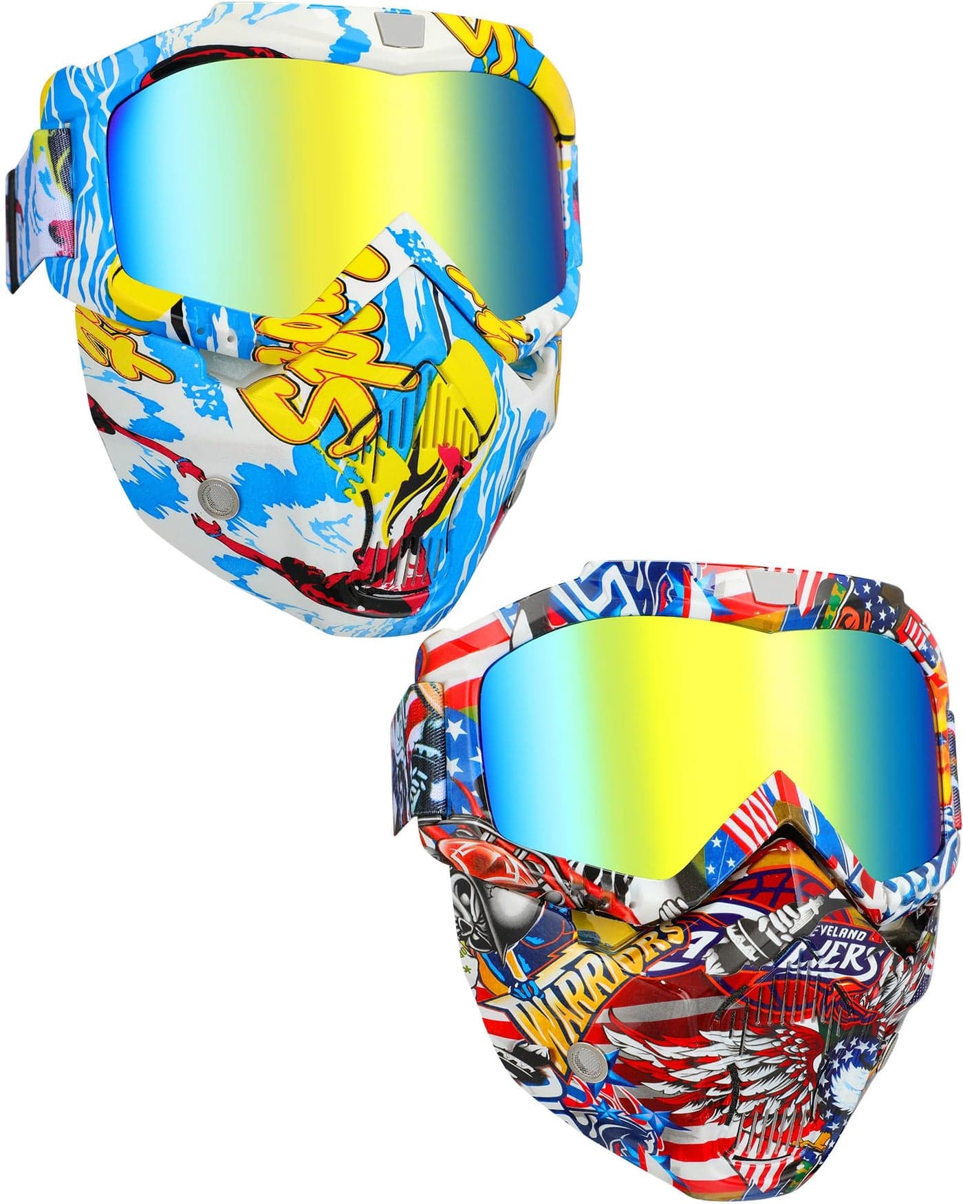 Frienda 2 Pieces Motorcycle Goggles Helmet Riding Goggles Glasses With Face Cover (Patriotic Style)