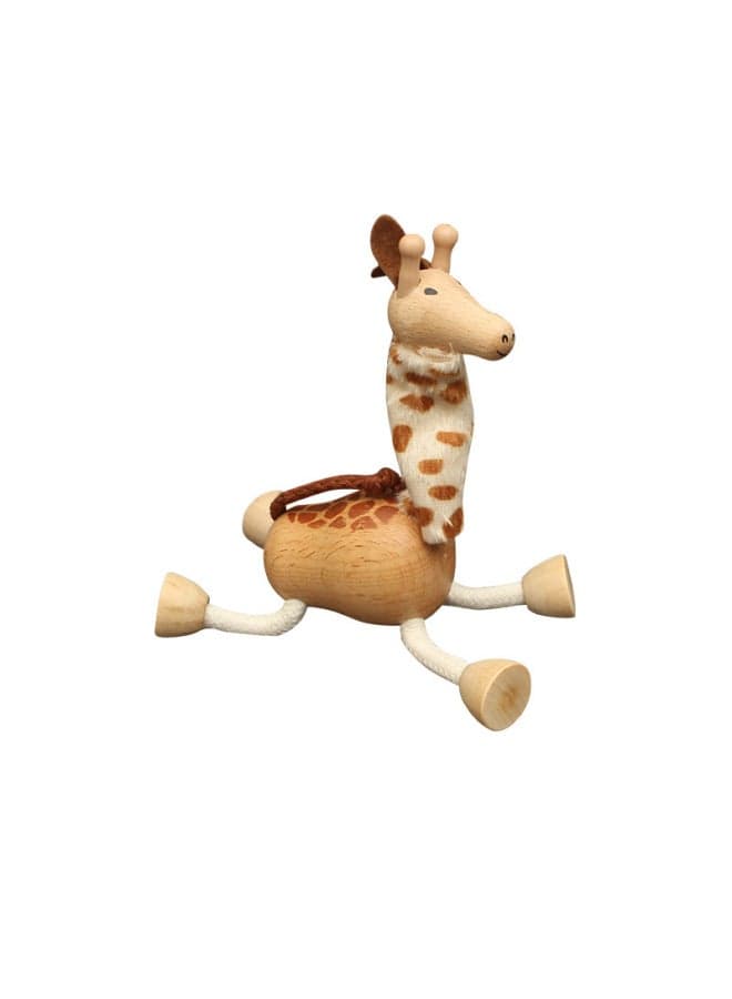 Wooden Small Animal Solid Wood Animal Doll Model Toy Children's Forest Animal Puppet Toy Creative Ornaments-Color:Giraffe