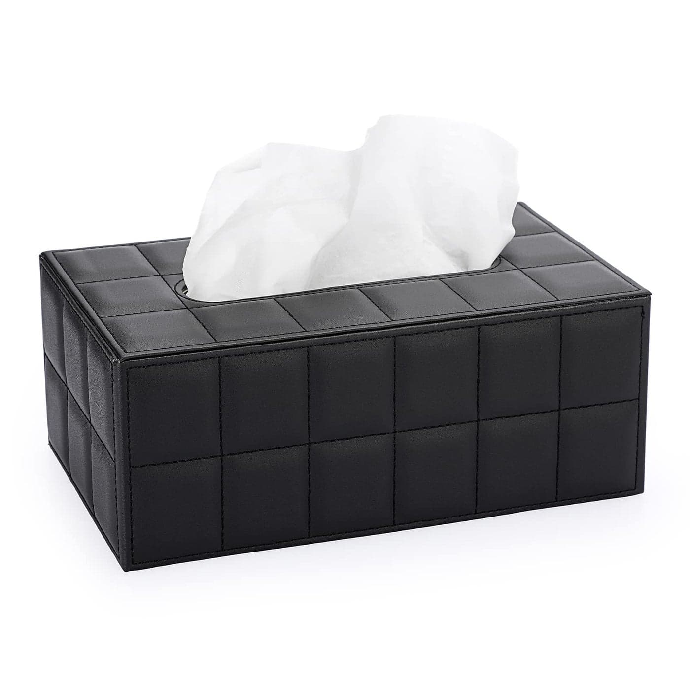 Sumnacon Rectangular Leather Tissue Box Cover Stylish Tissue Box Holder with Magnetic Bottom Decorative PU Tissue Box for Vanity Dresser Night Stand Table Countertop Home Office CarGrid Black