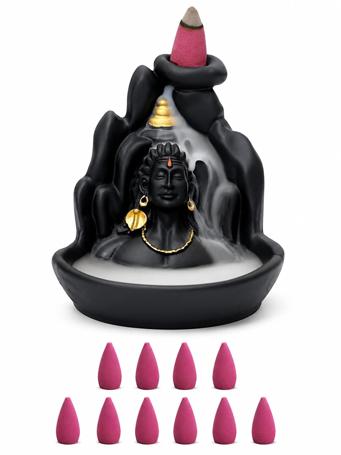 INSHREYS Lord Adiyogi Shiva Statue with Incense Folder, Mahadev Murti for Mandir, Home/Office Decor with Free 10 Incense Cones