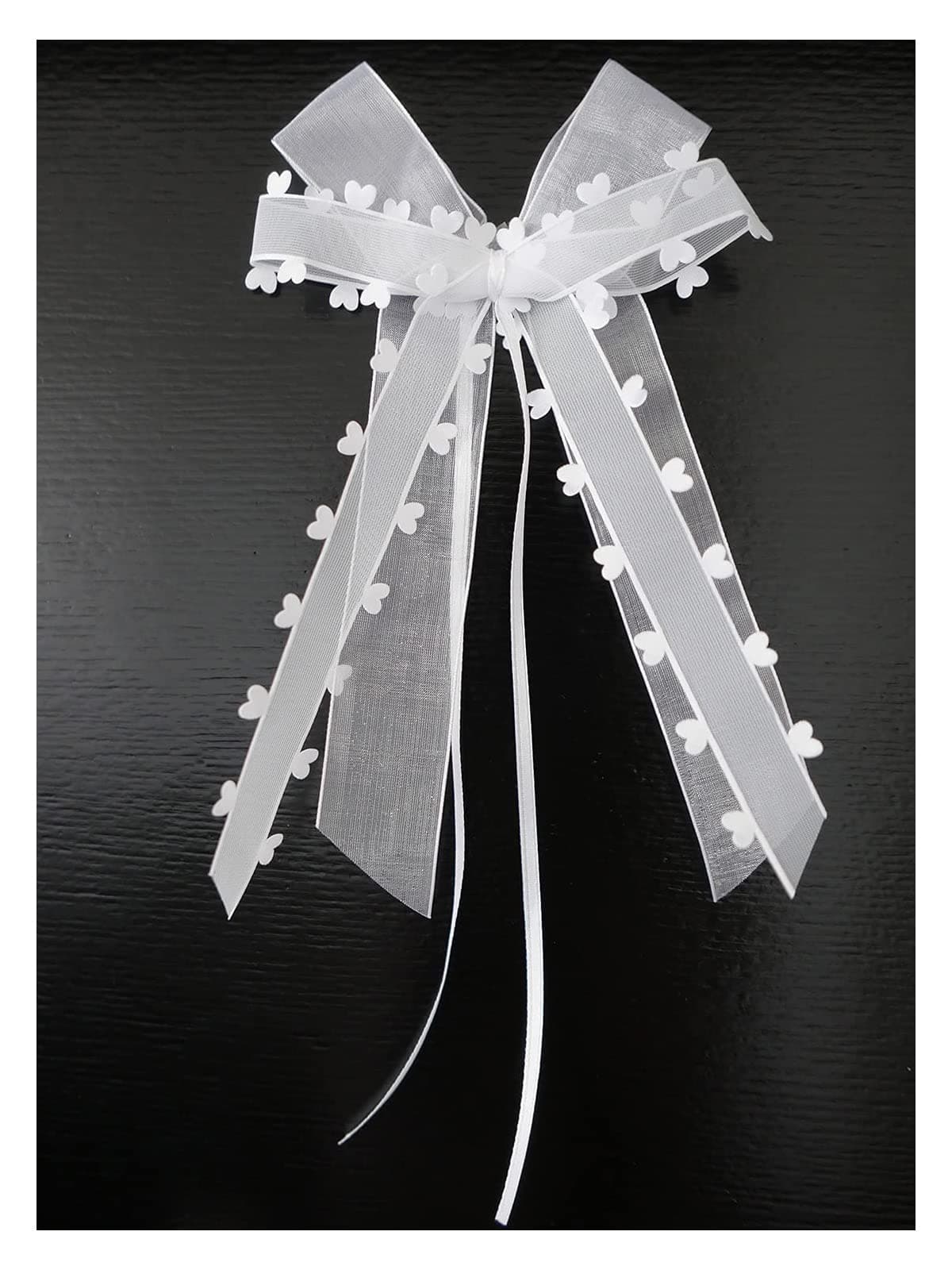 Duories Pack of 10 Organza Hearts Car Bows White Wedding Birthday Valentines Day Christmas Thanksgiving Baby Shower Romantic Occasion Organza Material 115cm W x 16cm L