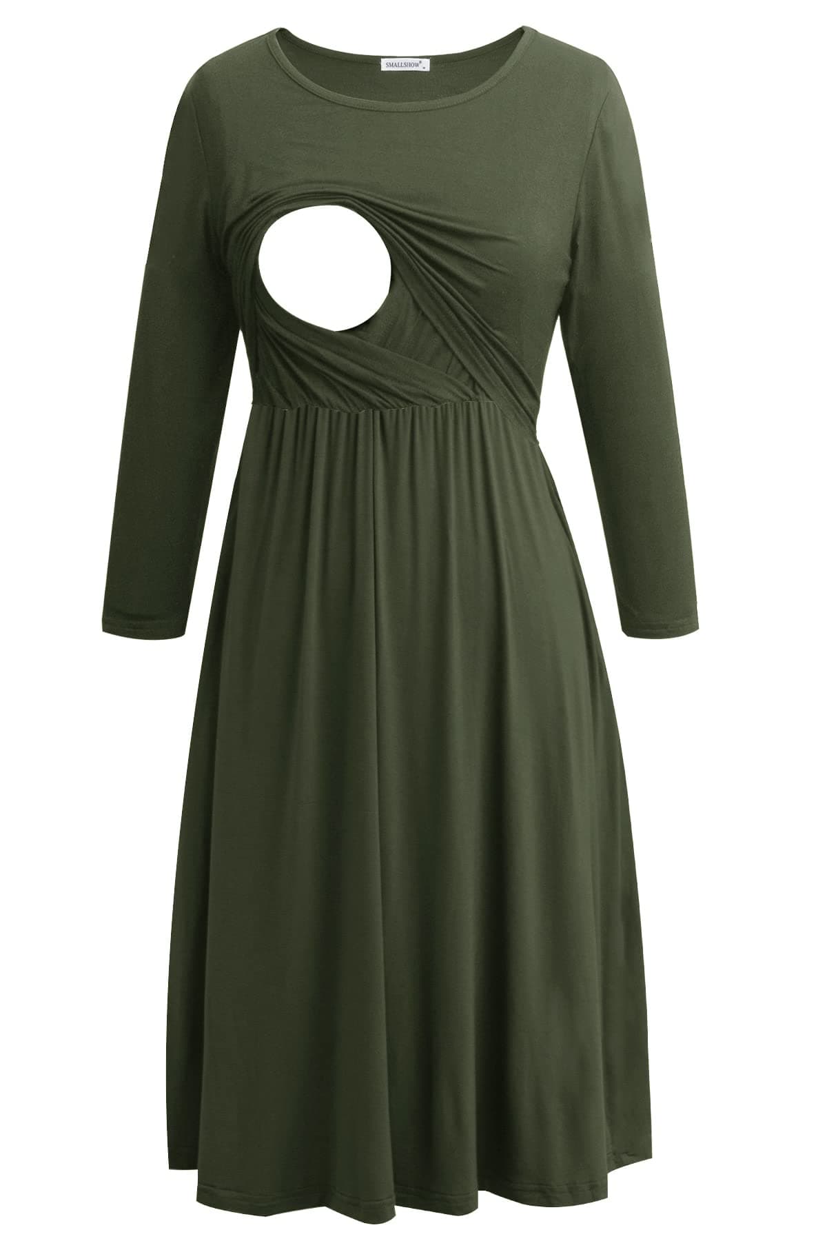 Smallshow Womens Maternity Nursing Dress 34 Sleeve Dress for Breastfeeding Medium Army Green