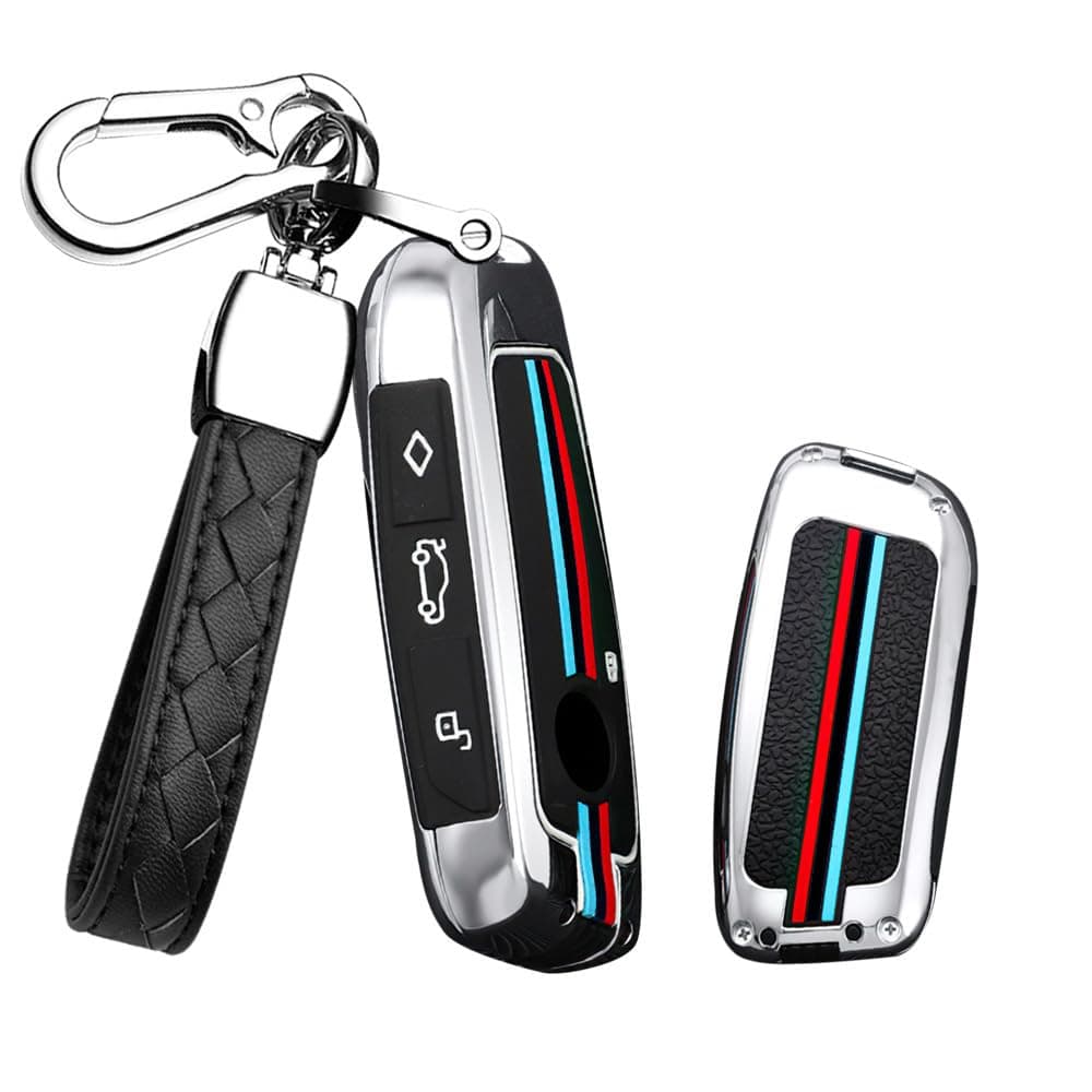 HIBEYO Key Fob Cover fit for BMW 7 Series 760i X7 IX i7 XM 2023 for BMW X5 X6 2024 Smart Key Cover Accessories Fashion Alloy TPU Key Protector Cover B Keychain Silver