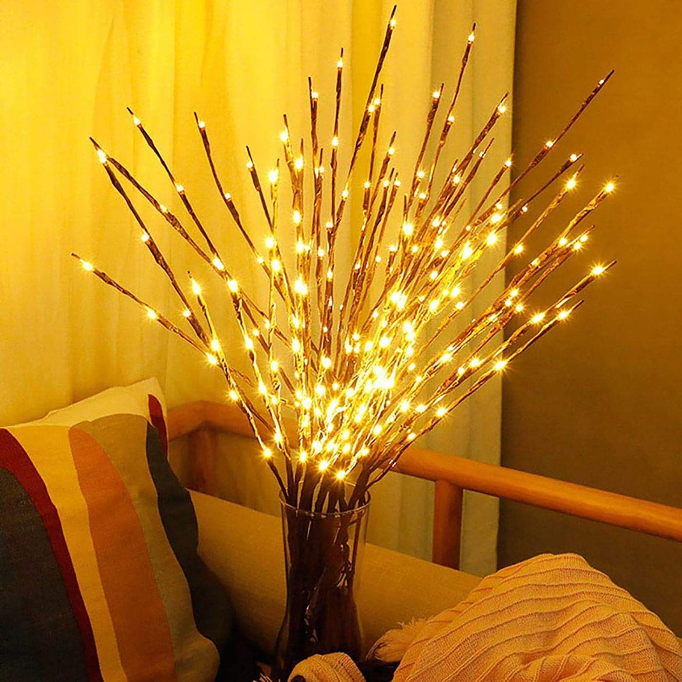 DK177 2 Pack Led Branch Light Battery Operated Lighted Branch Vase Filler Willow Tree Artificial Little Twig Power Brown 30 Inch 20 LED for Home Romantic Decoration Warm White