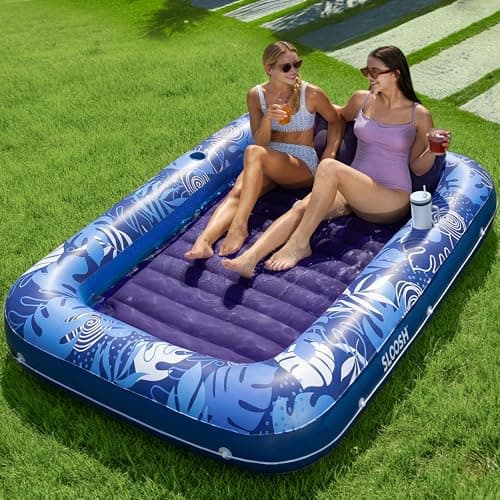 SLOOSH Inflatable Tanning Pool Lounger Float 85 x 57 Extra Large Pool Floats Adult with Pillow 4 in 1 Suntan Tub Raft FloatieSunbathing Bed Lounge for Water Blow Up Ball Pit XLDark Blue