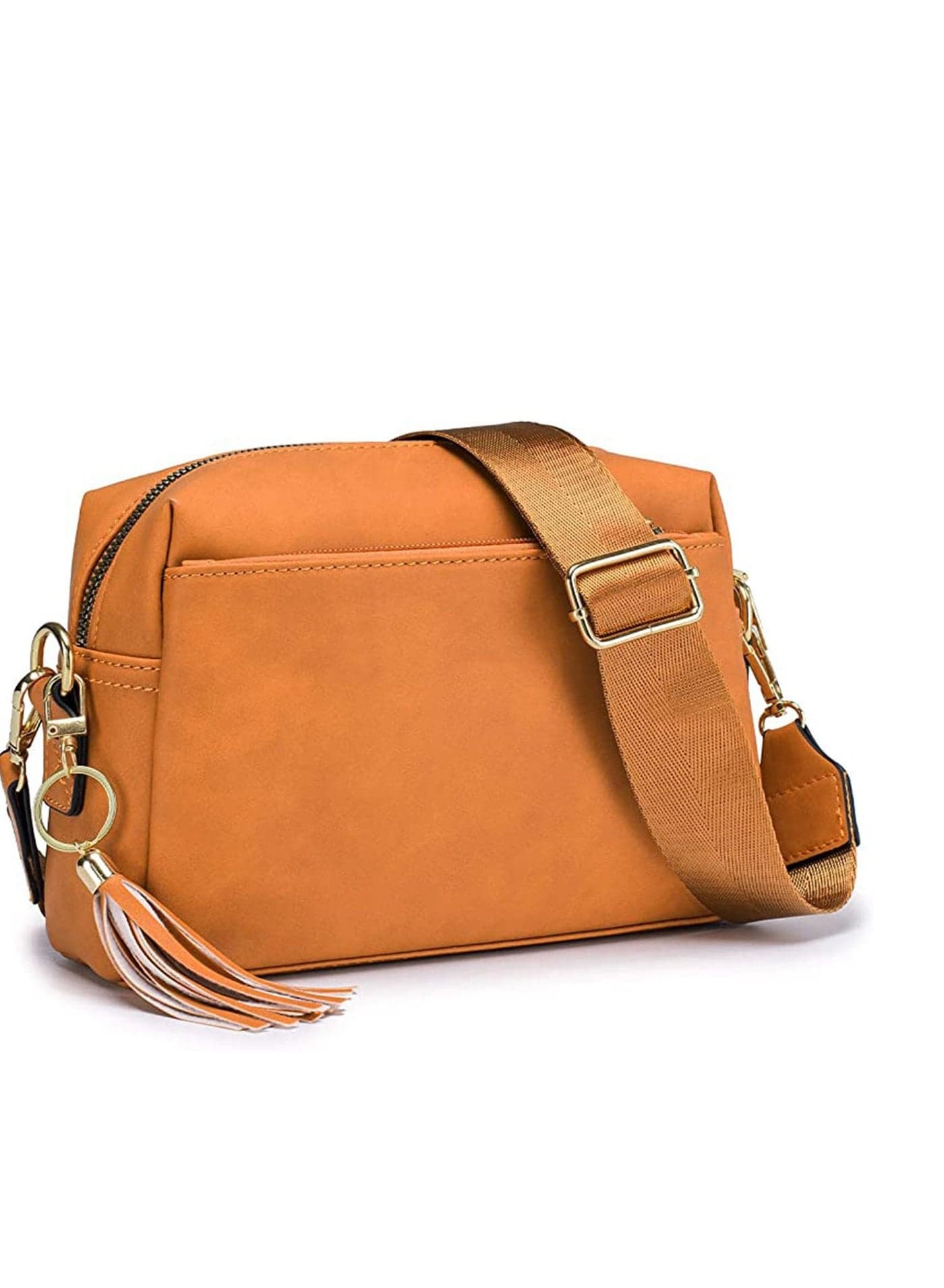 Vegan Leather Crossbody Bags For Women, Girls Triple Zip Small Bag with Wide Strap, Shoulder Handbags, Satchel Purse Adjustable Trendy Fashion for Ladies (Yellow Brown)