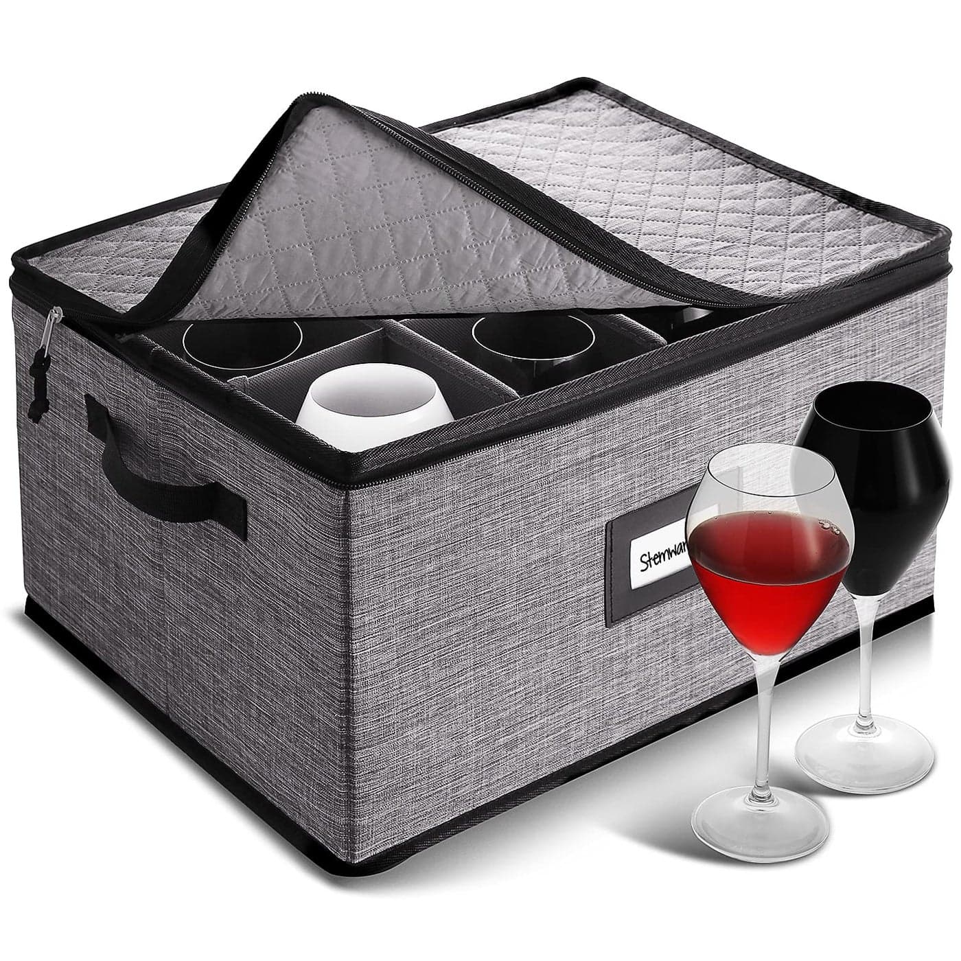 Wine Glass Storage Box with Dividers Quilted and Stackable Stemware Storage Cases Service of 12 Glassware Storage Containers China Storage Containers Hard Shell for Moving and Seasonal Storage
