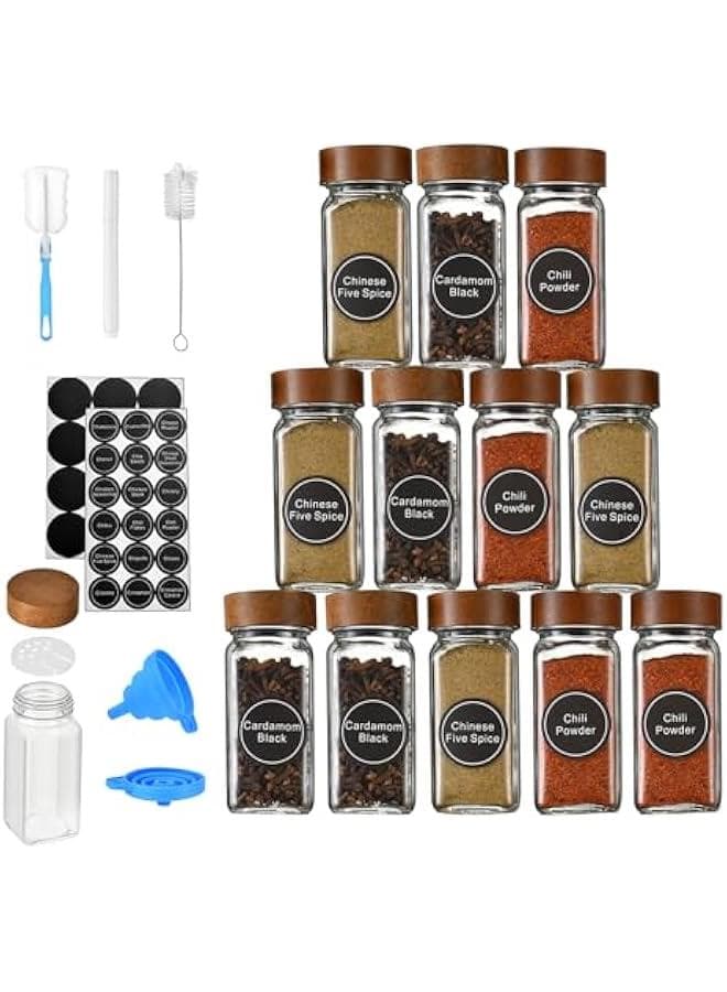 Spice Jars,Spice Jars with Label 24Pcs,Seasoning Containers,Glass Spice Jars with Bamboo Lids,Spices Container Set,Seasoning Organizer