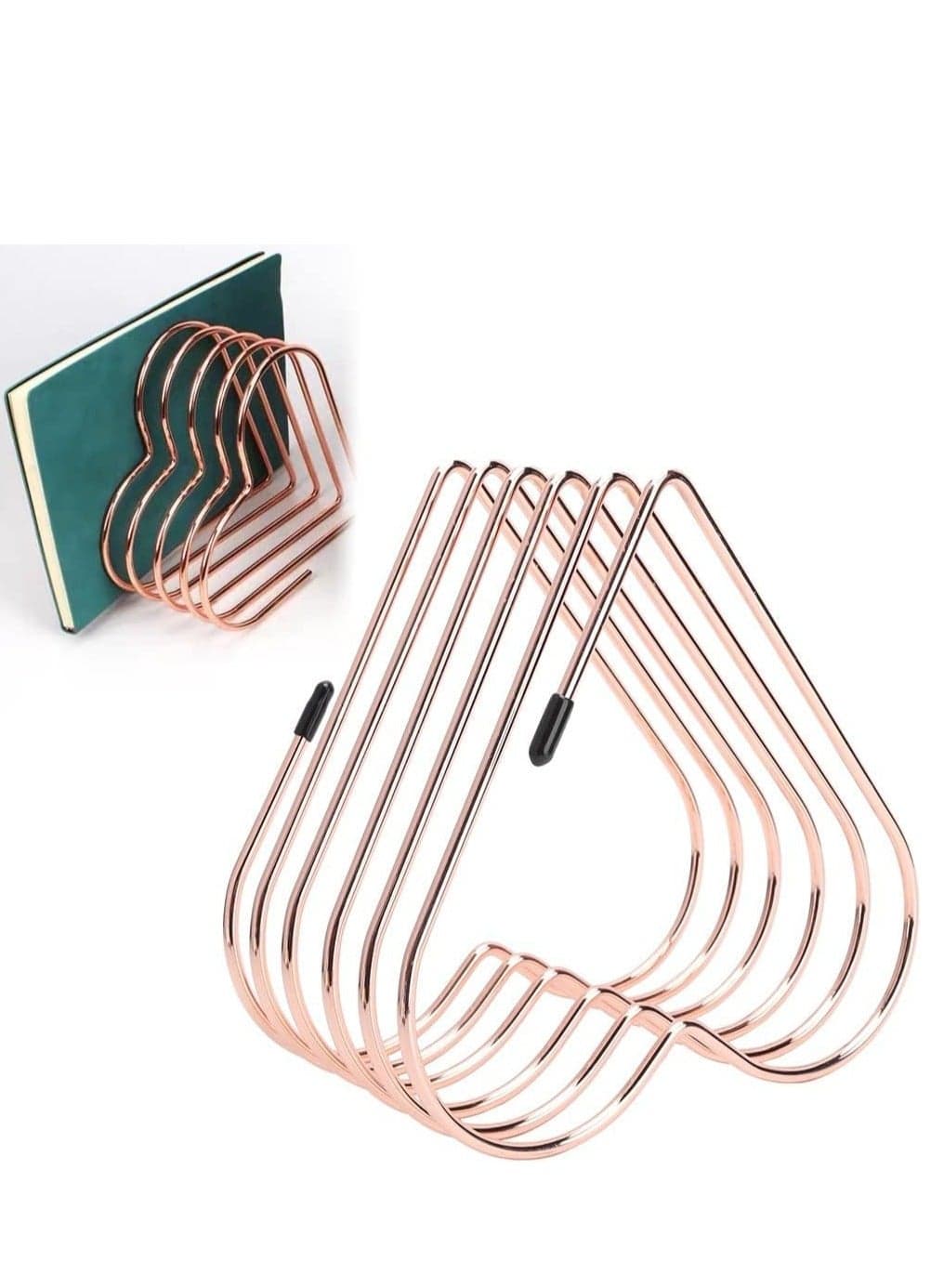 Metal Book Ends, Decorative Bookends for Shelves, Non Skid Holder Bookrack Desk Books Heart Appearance Design Shelf Home Decor Heavy Duty Bookend (Gold)