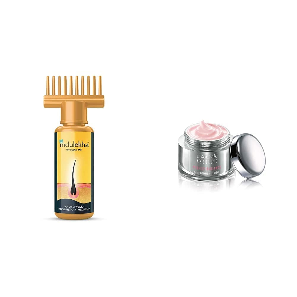 Indulekha Bhringa Hair Oil 100ml And Lakme Absolute Perfect Radiance Skin lighteningBrightening Night Creme 50 g