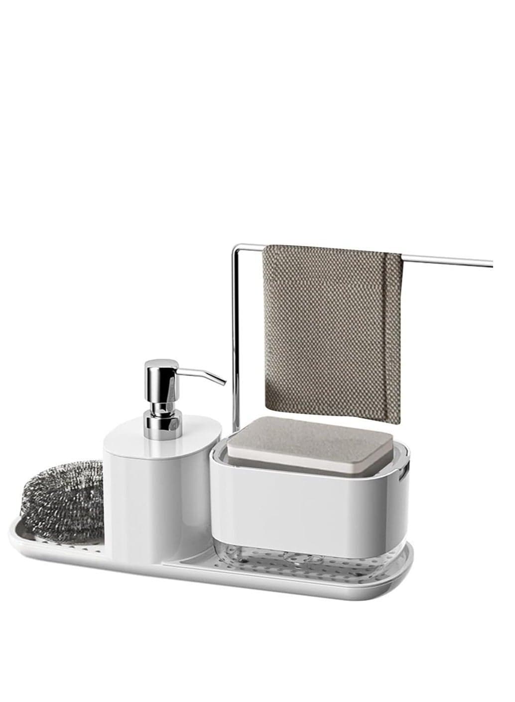 Countertop Dish Soap Dispenser Set with Sponge Holder, Liquid Hand Dispenser, Tabletop Organizer Rag Holder