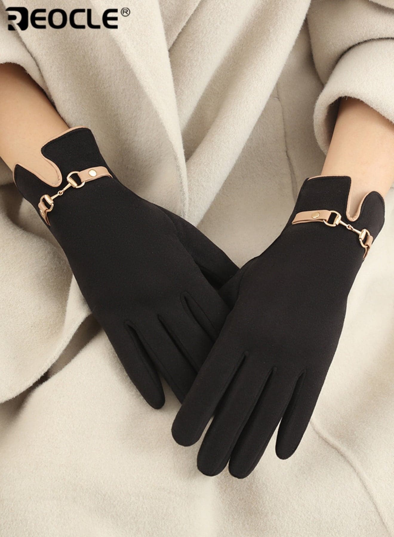 Women’s Thermal Gloves with Chain Detail and Fleece Lining Touchscreen Mittens with Cold Protection for Winter Outdoor Use