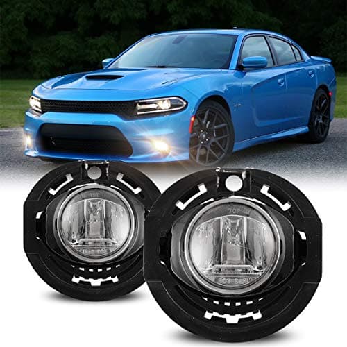 Nixon Offroad Fog Light Set w/LED Bulb for 15-19 Dodge Charger & Chrysler 300/17-20 Chrysler Pacifica / 14-21 Jeep Grand Cherokee, Fog Lights Assembly Clear Lens Chrome Black Housing