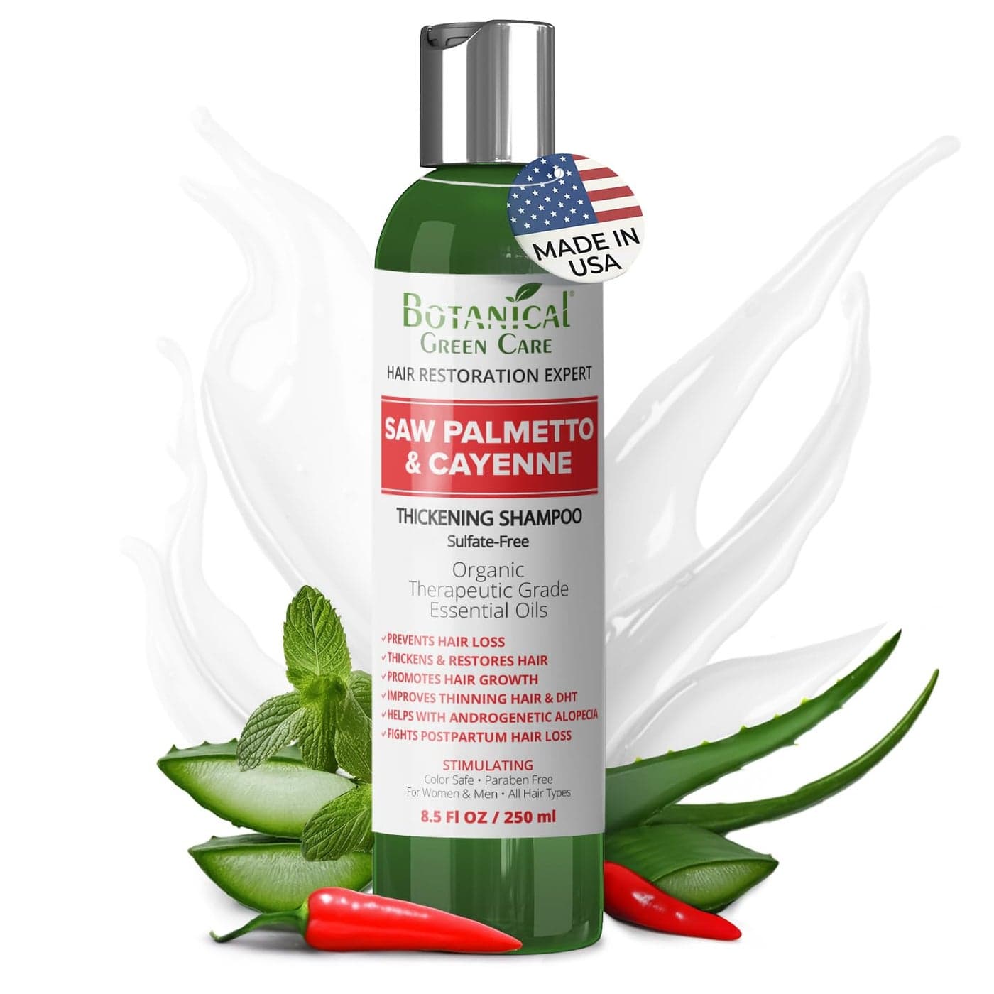 Saw Palmetto & Cayenne Shampoo, Thickening shampoo for thinning hair, Hair loss shampoo, sulfate free