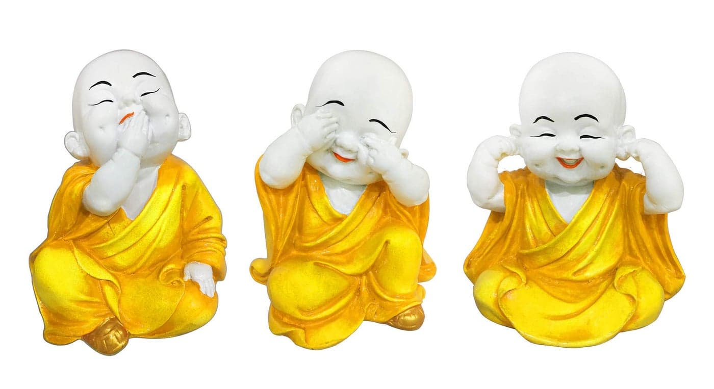 Karigaari India Handcrafted Set of 3 Resine Little Buddha Monk Sculpture | Buddha Idols for Home DecorI Figurine, Showpiece, Sculpture for Health, Wealth & Prosperity