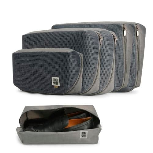 EUME Storage Pods- Polyester Packing Cubes for Men and Women Luggage Travel Organizer Set of Packing Bag (2 XL, 2 Large, 1 Medium Toiletry Bag, Shoe bag) (Set of 6, Grey)