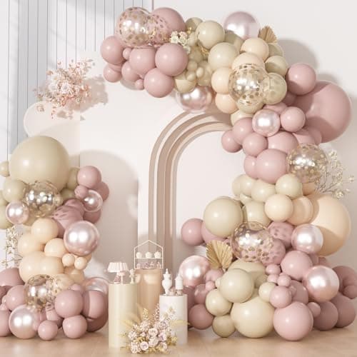 Ouddy Party Boho Dusty Pink Balloons Garland Arch Kit Different Sizes 18 12 10 5 Inch Pastel Pink Sand White Pearl Latex Confetti Balloon for Baby Bridal Shower Birthday Women Girls Party Decorations
