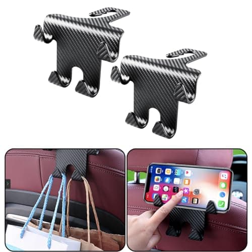 STHIRA® 2Pack Car Headrest Hook & Phone Holder Organizer, Universal ABS Car Back Seat Hooks for Handbag, Backpack, Trash Bag, Cap, Umbrella, Easy Installation, Car Hanging Accessories