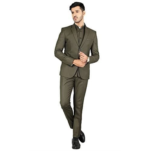 WINTAGE Mens Polyester Cotton Plain Green Three Piece Suit : 38/ S