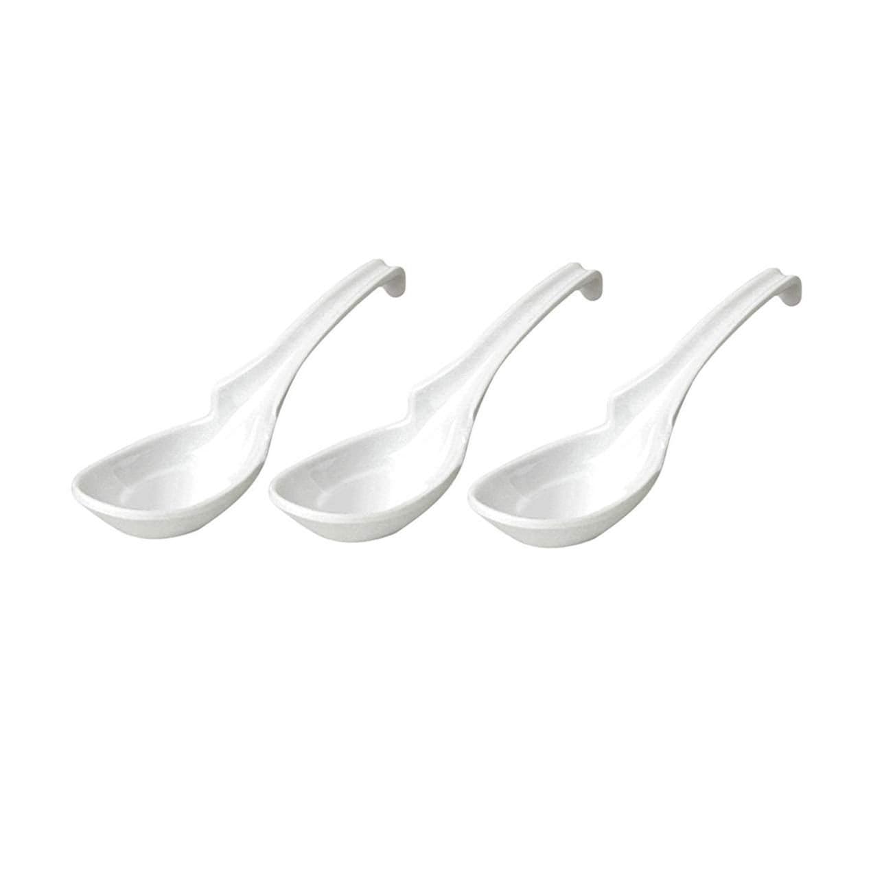 JapanBargain Japanese Soup Spoons with Hook Chinese Spoons Wonton Spoons Ramen Spoons Ladle Style Soup Spoons White Color 3 Pack